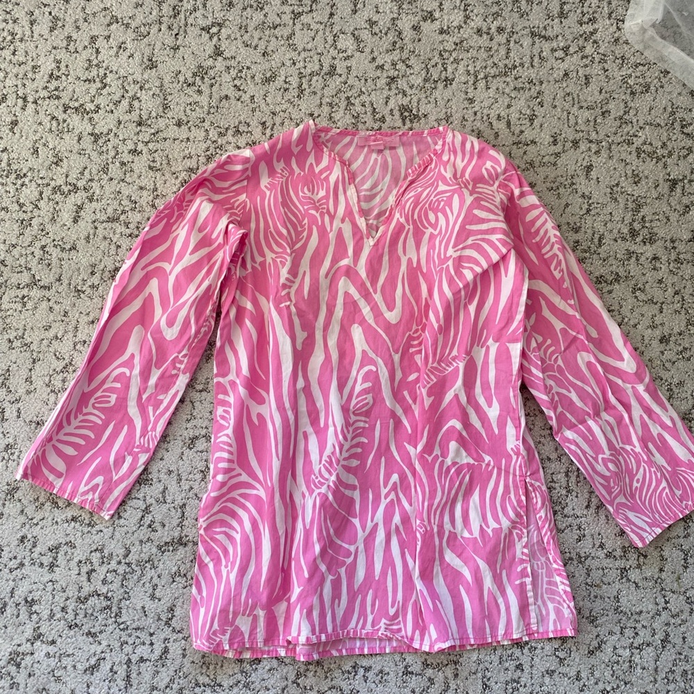 Lilly Pulitzer Girls M Cotton Pink Zebra Tunic